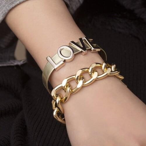 Fashion Multilayer Letter Chains Women Bracelet Jewelry Sets On Hand Luxury Punk Couples Matching Stainless Steel Bracelet Gift