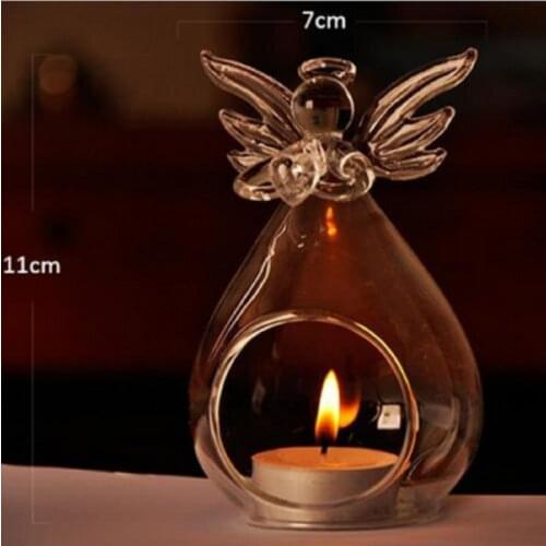 Fashion Creative Angel Glass Crystal Hanging Tea Light Candle Holder Home Room Party Decor Candlestick Storage Holders