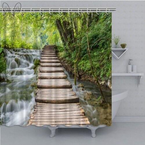 Washable bathroom shower curtain polyester fabric bath curtains decorative for home forest river landscape prints screen Shower