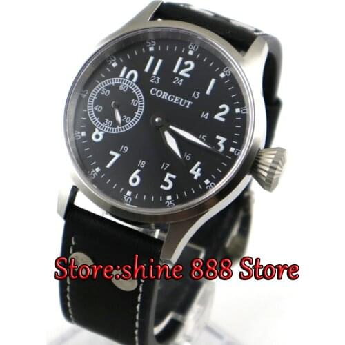 Brushed 43mm corgeut black dial sapphire glass 6497 hand winding mens watch C9