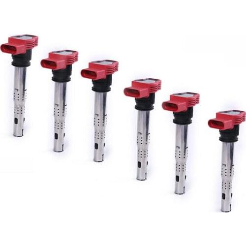 6Pcs Red Ignition Coil Pack 06E 905 115 F For A-udi A4 A5 A6 Quattro Q5 3.0 3.2 V6 06E905115E/D/C/B
