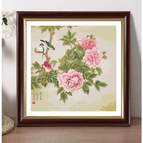 Handmade kits cross stitch Full embroidered peony pattern bedroom wall painting Holiday decorations as a gift for mother