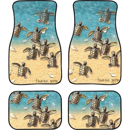 Aimaao Sea Turtle Neon Car Auto Floor Mats Women Men 4-Piece Full Set Weather Universal Front & Rear Automotive Floor Mat