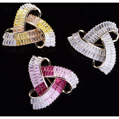 OKILY Korean Luxurious Cubic Zircon Triangle Pin and Brooches Unique Geometry Banquet Jewelry Accessories for Women Gift