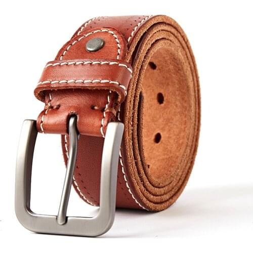 Original Cowhide Genuine Leather Men Belt Retro Casual Design Jeans Vintage High Quality Belt For Mens Brand Belt Pin Buckle
