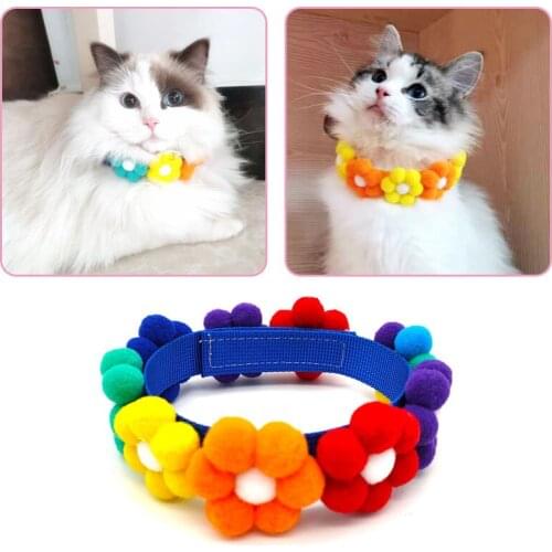 Pet Rainbow Flower Collar Cat And Dog Hair Ball Adjustable