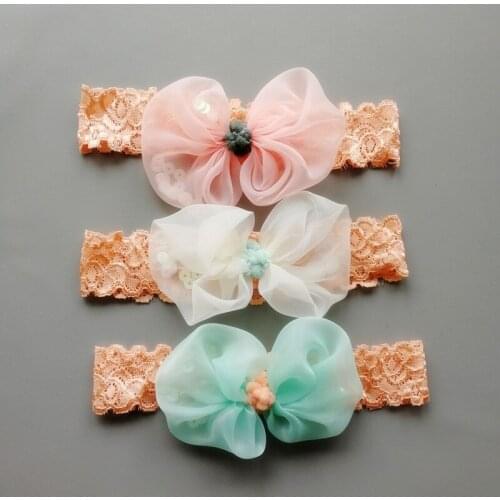 2PCS Kids Hairband Linen Cloth Girls Headbands Big Size Bows Hair Elastic Comfortable Boy Girls Hairband Pink Beige Headband