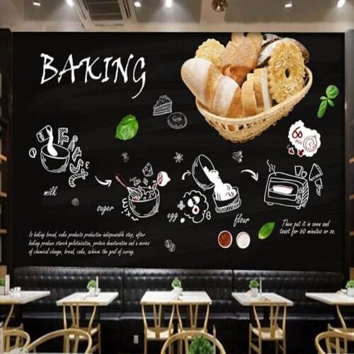 Dropshipping Colomac Black Wallpaper Hand Painted Bakery Cake Shop Wallpaper Kitchen Restaurant Wallpaper Papier Peint Cuisine