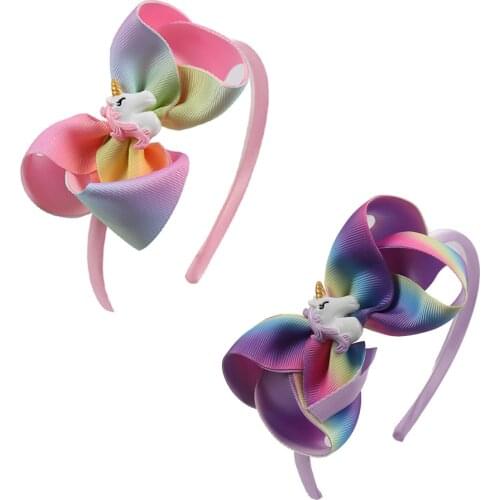 Rainbow Ribbon Headbands For Girls Handmade Boutique Bow Hairband Children Hair Accessories