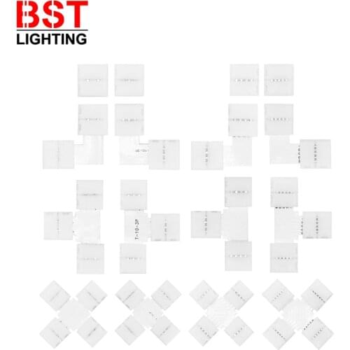10mm Width Solderless LED Connector 2/3/4/5PIN T/L/X Shape Corner Connector For WS2811 WS2812 3528 5050 RGB Led Strip Light