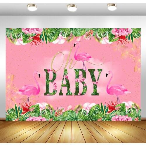 Pink Flamingo Oh Baby Backdrop Summer Flamingo Baby Shower Background For Photography Girl 1st First Birthday Party Decor Banner