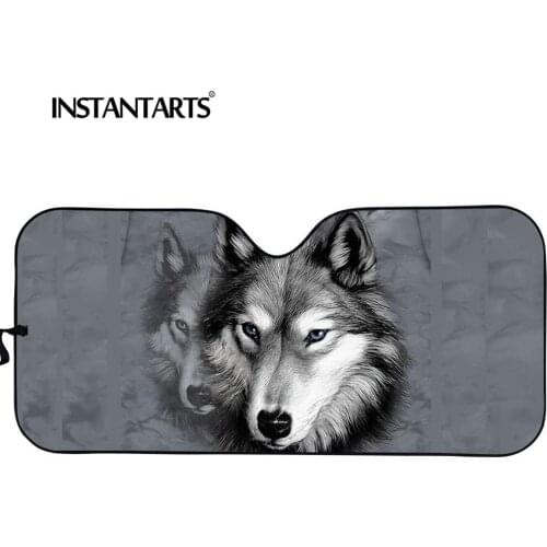 INSTANTARTS Wolf Design Car Windshield Sunshade Interior Accessories for Front Window Sun UV Ray Reflector Protector
