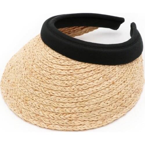 Women Men Summer Handwoven Straw Sun Visor Hat Empty Top Breathable Sunscreen Beach Vacation Sports Clip-On Baseball Cap