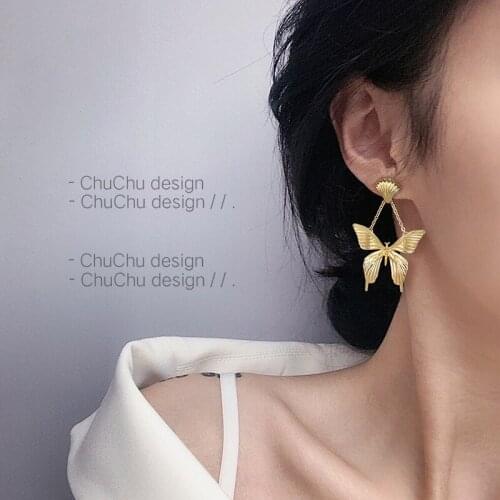 TIMEONLY Vintage Butterfly Dangle Earrings Gold Color Fan Shaped Ginkgo Leaf Drop Earring for Women Femme Creative Jewellery