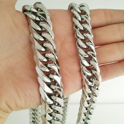 13/16mm Heavy Huge Cuban Curb Link Chain Necklace Or Bracelet Stainless Steel Silver Color Mens Jewelry 7-40inch Christmas Gift