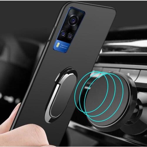 Ultra Thin Finger Magnetic Ring Matte Case for VIVO Y31 2021 Matte Black Silicone TPU Cover for VIVO Y31 2021