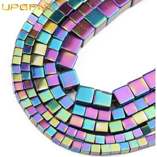 UPGFNK Square Multicolored Hematite beads 2/3/4/6mm Spacer Loose Natural Stone Beads For Jewelry Making Diy Bracelet Necklace