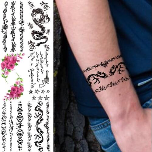 Tribal Dragon Totem Temporary Tattoos For Men Women Indian Bracelet Scorpion Vine Fake Tattoo Realistic Waterproof Tatoo Sticker