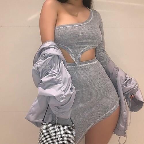 XLLAIS Gray Dresses Women Sexy Knitting Two Piece Sets Summer New Arrival Sexy Robe Outfits Femme Bodycon Skirt Matching Suit