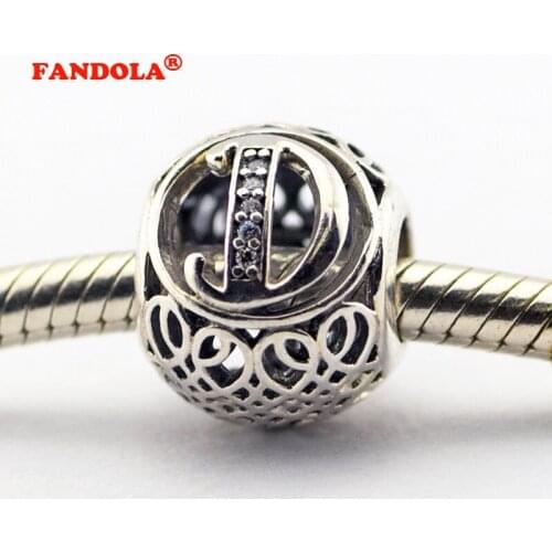 925 Sterling Silver Jewelry Fits Pandora Charms Bracelets Vintage D with Clear Cubic Zirconia Beads Free Shipping