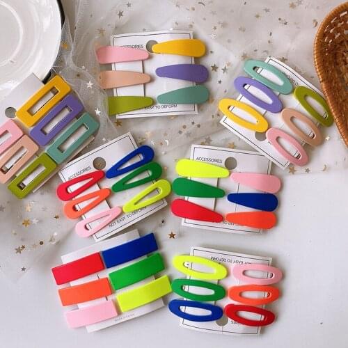 12pcs Resin Painted geometri hair clip frosted children BB clip cute fluorescent girl hairpin Korean hair accessories scrunchie