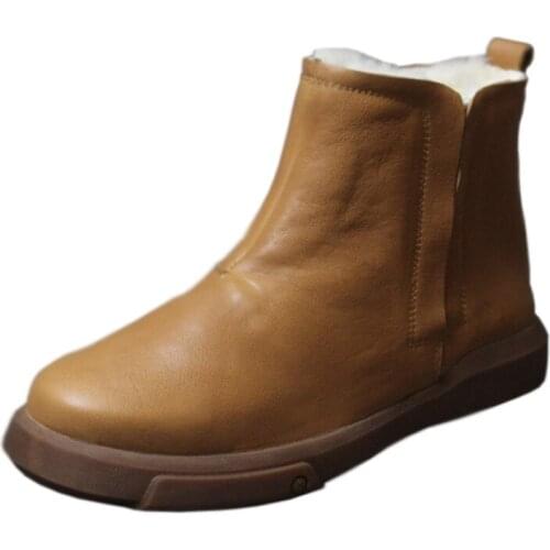 YourSeason Ladies Sewing Boots Warm Genuine Leather Handmade Flat With Concise Platform 2021 Winter Vintage Casual Shoes