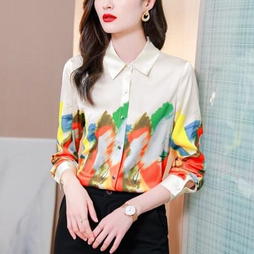 Women Spring Colorful Blouses 2021 Plus Size Long Sleeve Printed OL Blusa Elegant Casual Vintage Chiffon Tops Tees 9245