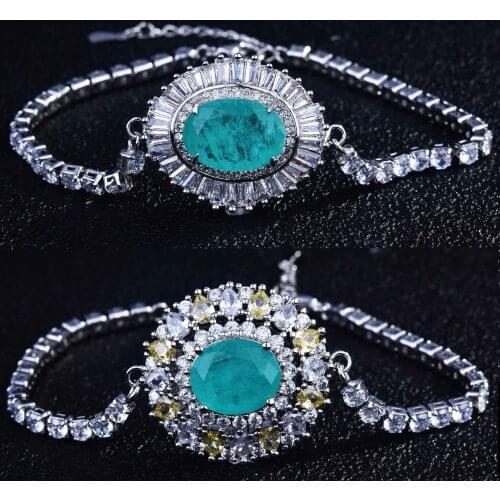 Female Charm Bracelets Silver 925 Jewelry Paraiba Tourmaline Emerald Gemstone Bracelet for Women Cocktail Party Fine Jewelry