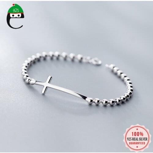 ElfoPlataSi minimalist 100% 925 Sterling Silver Fashion Lovely Cross Beads Bracelet For Women Girls Fine Silver Jewelry ED95