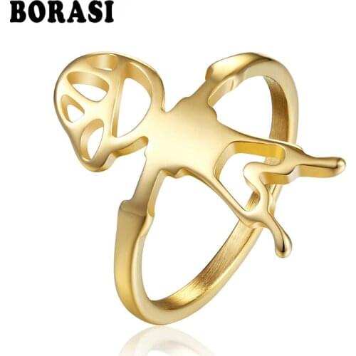 BORASI Cute Figure Rings For Women Fashion Gold Color Ring Stainless Steel Female Party Wedding Engagement Ring Band Bijoux