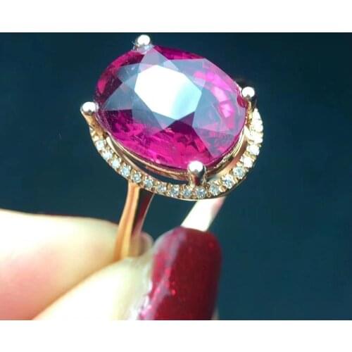 Rubillite Ring Fine Jewelry Pure 18 K Gold Natural Rubi Tourmaline 4.5ct Gemstone Diamond Gift Female Rings for Women Fine Ring