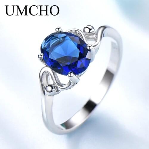 UMCHO Blue Sapphire Gemstone Rings for Women Genuine 925 Sterling Silver Birthstone Promise Ring Bridal Anniversary Gift for Her