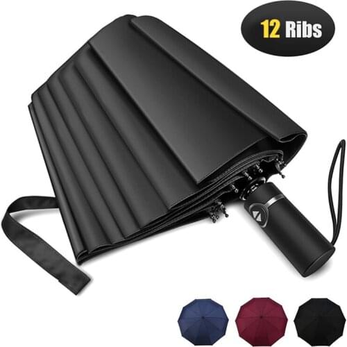 Umbrella Automatic 3 Folding Umbrella Rain Women Windproof Travel Business Men Frame 12K Big Umbrella Outdoor