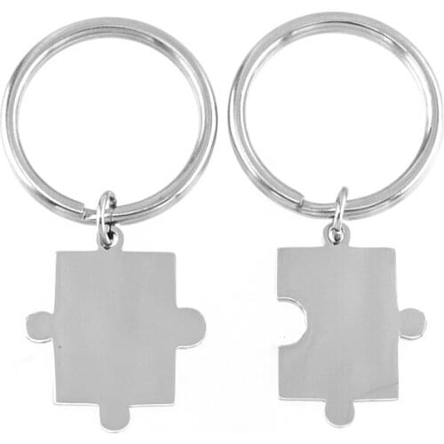 100% Stainless Steel Puzzle Keychain Blank Tags Key Chain DIY Couple Keychains High Polished Wholesale 50 pair