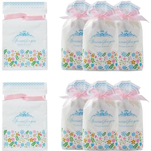 30pcs Plastic Candy Bags Drawstring Bags Rectangle with Flower Pattern Colorful 220~230x150x0.3mm