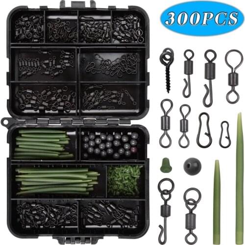 300pcs Carp Fishing Accessories Swivel Hanging Up Pins Locking Pin Screws Hose Fish Hooks Beans with Storage Box