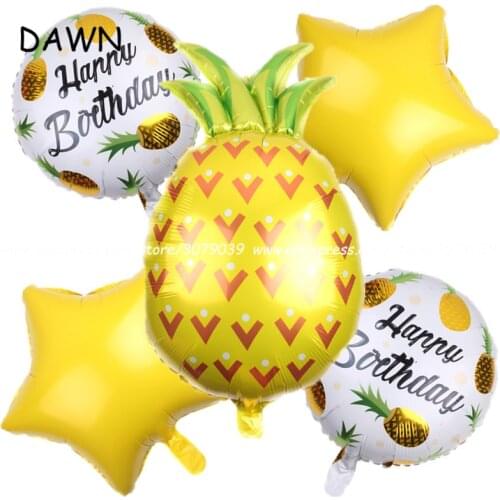 5pcs/lot New Gold Pineapple Fruit foil balloons Birthday Party Decorations Kids Fruit Party Supplies Hawaii Tropical Style