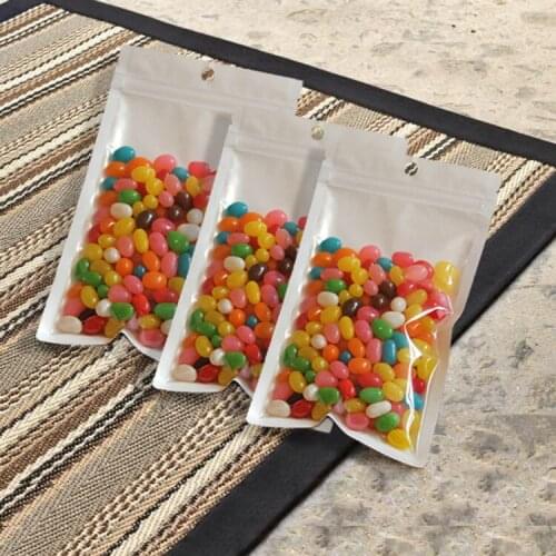 500pcs White transparent self-sealing zipper bag plastic packaging Pearl film bags reusable storage bag With Hang Hole