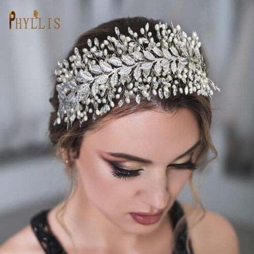 A303 Handmade Bridal Floral Headwear Rhinestone Crystal Prom Diadem Wedding Headband Tiara Bride Crown Tiara Vintage Head Band