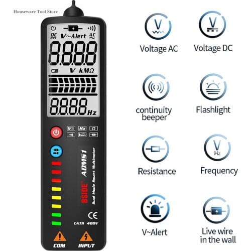Automatic Voltage Tester Digital Multimeter Intelligent Display Ultra-thin Design Arc Screen Voltage Meter Strap Rear Flashlight