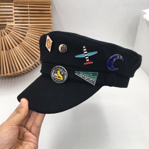 Autumn and winter new woolen navy badge hat cap beret student Korean version of wild tide fashion
