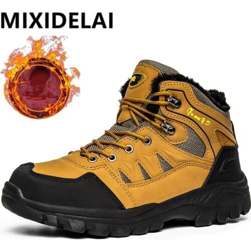 Large size Winter Waterproof Men Boots Warm Plush Outdoor Snow Boots Men Work Casual Shoes Hiking Non-slip Rubber Ankle Boots