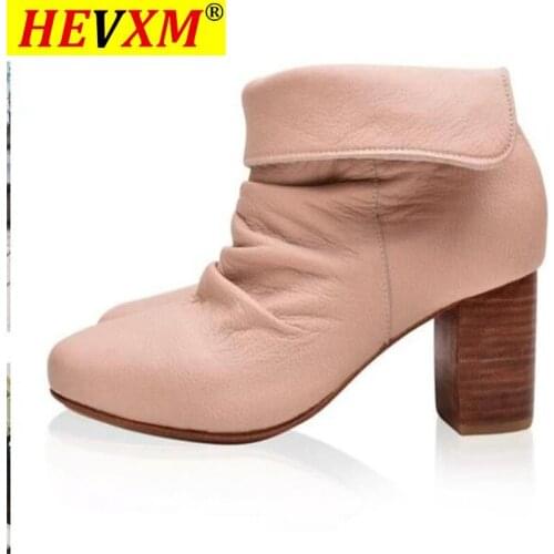 New Womens Ankle Boots Solid PU Shoes For Women Female Pointed Toe Ladies Chunkt High Heels Shoes Footwear 2020 Plus Size 35-43