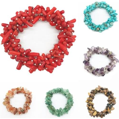 Handmade Stretch 7 Chakra Crystal Chip Bracelet Gravel Bracelet Irregular Natural Stone Charm with Elastic Rope Gift For Women