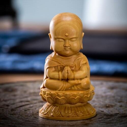 7cm Wood Buddha Statue Cartoon Ksitigarbha Bodhisattva Boxwood Sculpture Home Accessories Chinese Home Decor