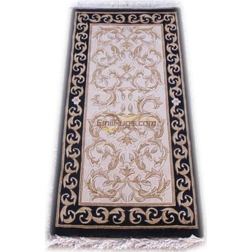 French Savonnerie Hand Knotted Wool Pile Oriental Rug Antique Folk Carpet Mandala Area Runner French Country Decor