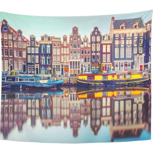 Tapestry Amsterdam Canal Singel Typical Dutch Houses and Houseboats During Tapestries Wall Hanging for Living Room Bedroom Dorm