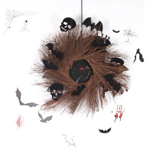 Artificial Halloween Wreath Craft Kit DIY Creepy Ghost Skull Bats Wreath for Front Door Decoration