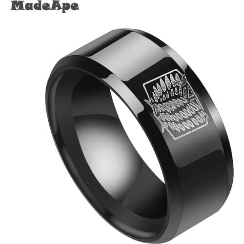MadApe Attack on Titan Black Titanium Stainless Steel Ring Wings Of Liberty Flag Finger Rings For Men Women Jewelry Anime Fans