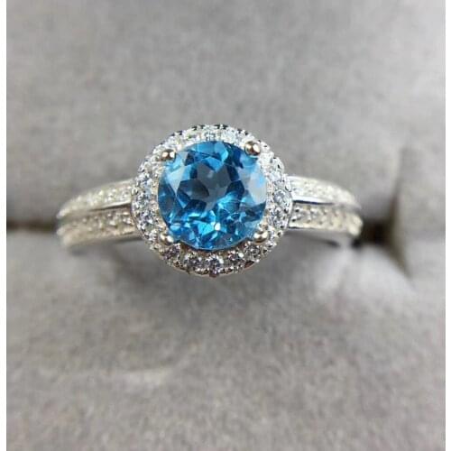 Classic Elegant simple round Diana Natural blue topaz gem Ring S925 Silver Natural Gemstone Ring Womens party gift fine Jewelry